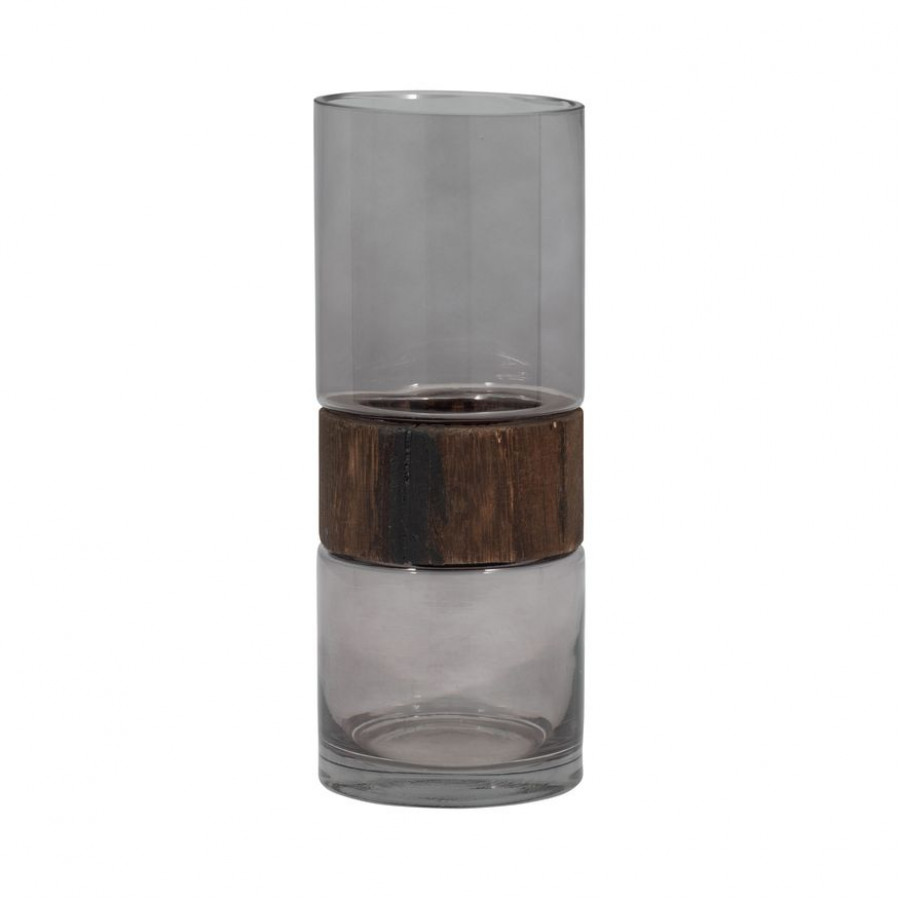 Sagebrook 10" Glass Cylinder Vase With Wood Band - Clear
