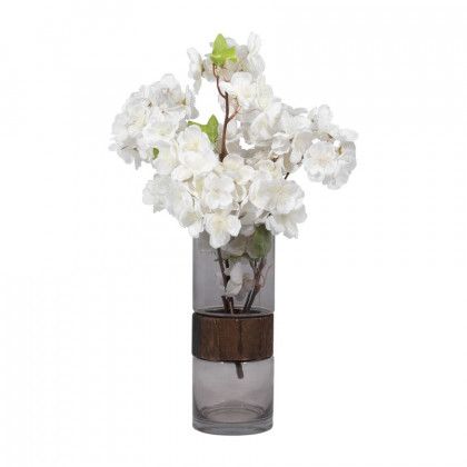 Sagebrook 10" Glass Cylinder Vase With Wood Band - Clear