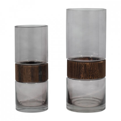 Sagebrook 10" Glass Cylinder Vase With Wood Band - Clear