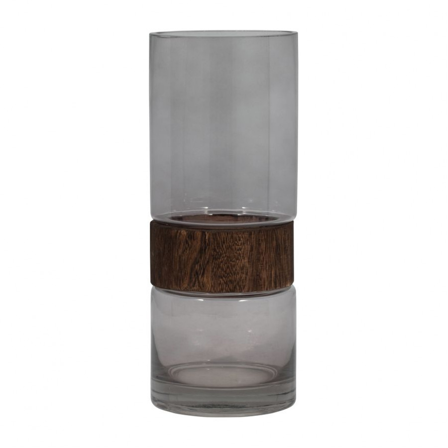 Sagebrook 12" Glass Cylinder Vase With Wood Band - Clear