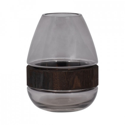 Sagebrook 10" Glass Belly Vase With Wood Band - Clear