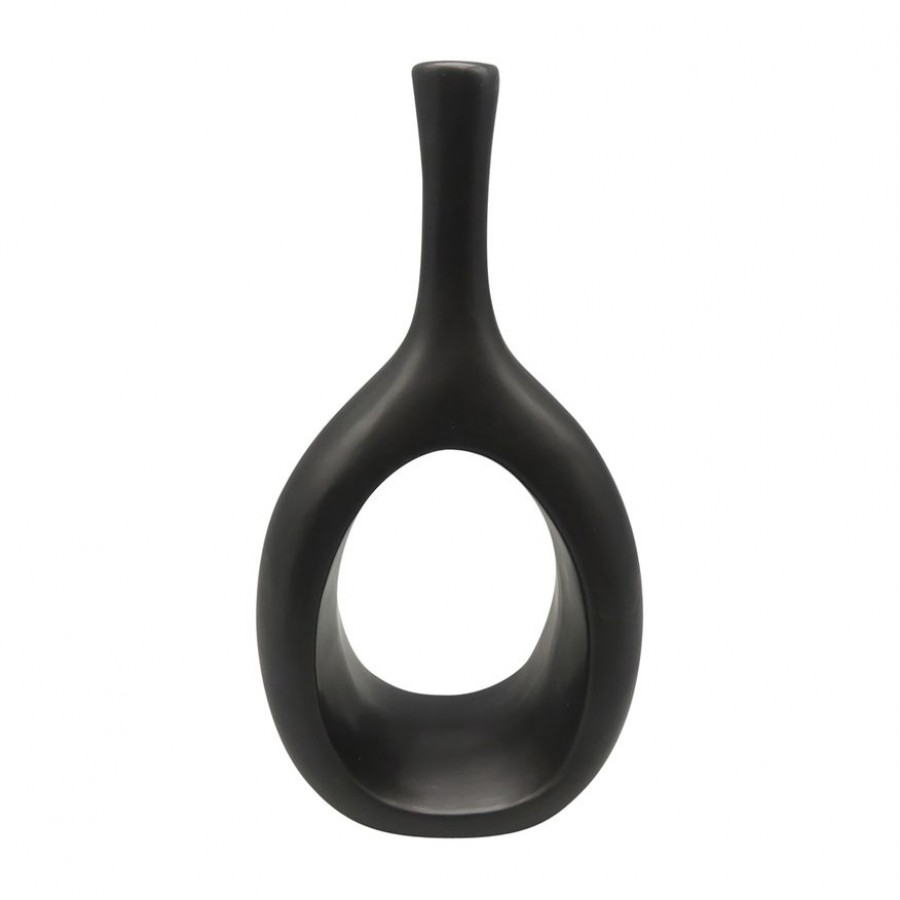 Sagebrook 12" Ceramic Curved Open Cut Out Vase - Black
