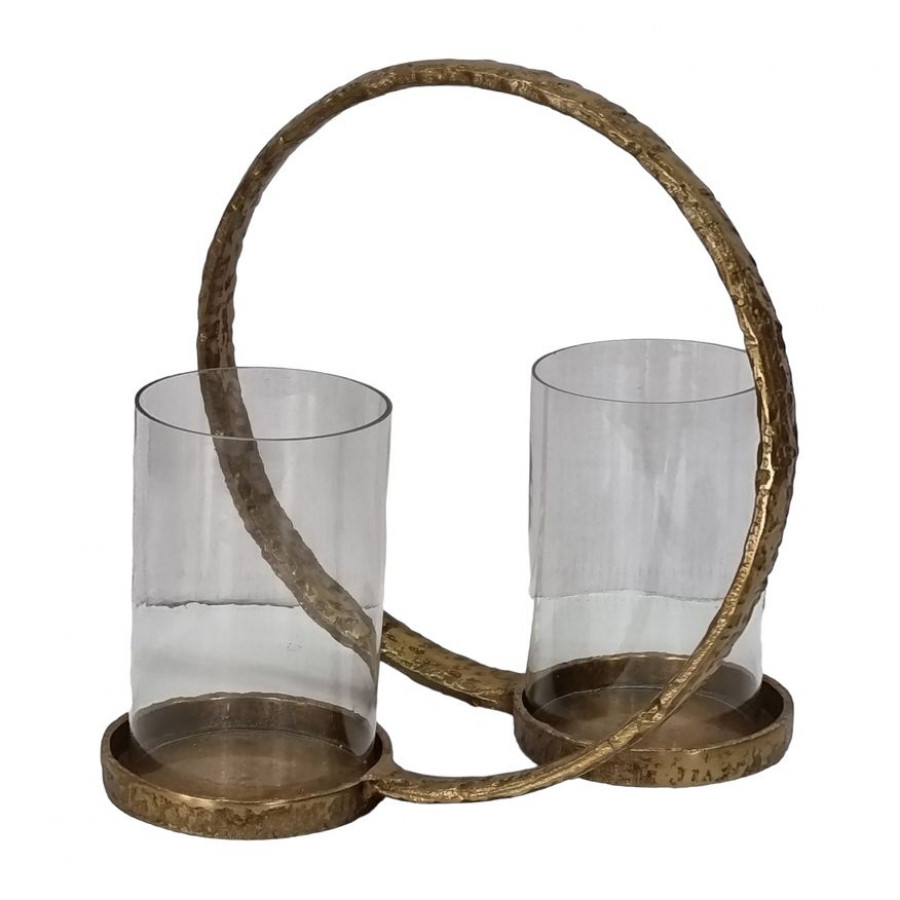 Sagebrook 14" Metal Double Hurricane Holder - Antique Brass