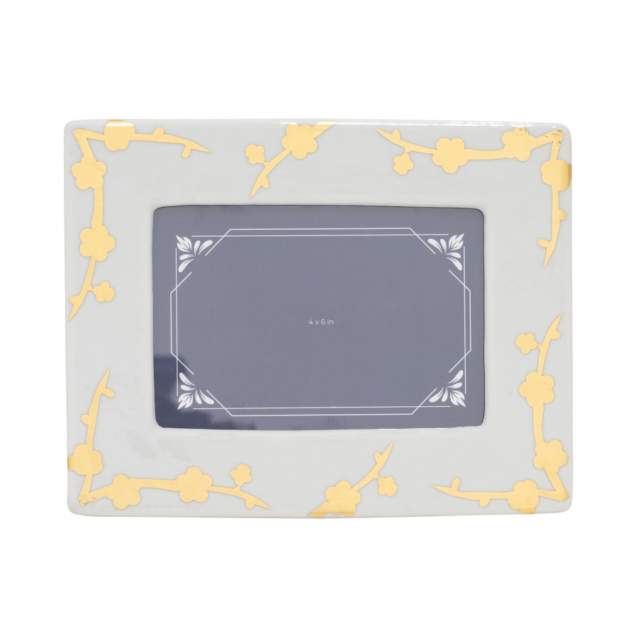 Sagebrook 4"x6" Ceramic Cherry Blossom Photo Frame - Gold/White