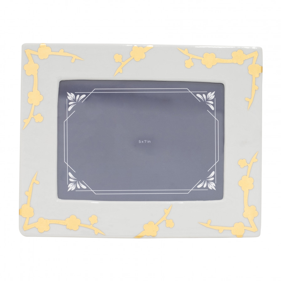 Sagebrook 5"x7" Ceramic Cherry Blossom Photo Frame - Gold/White