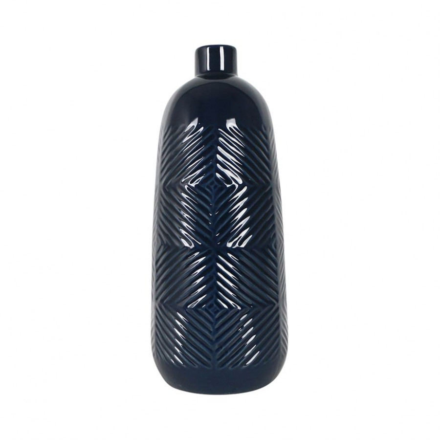 Sagebrook 14" Ceramic Textured Lines Vase - Navy