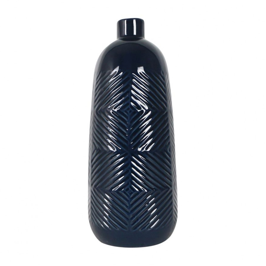 Sagebrook 16" Ceramic Textured Lines Vase - Navy