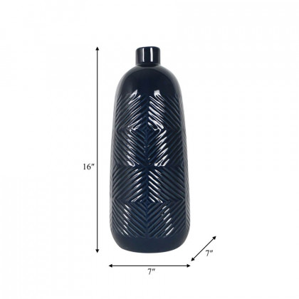 Sagebrook 16" Ceramic Textured Lines Vase - Navy