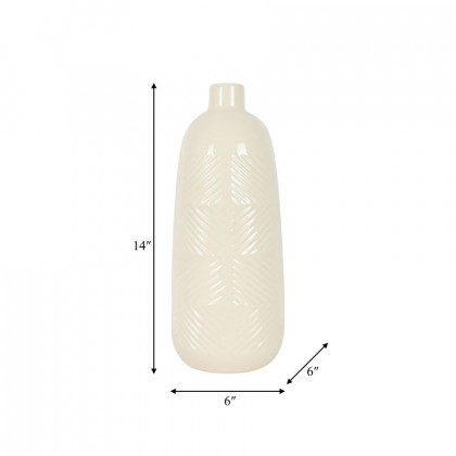 Sagebrook 14" Ceramic Textured Lines Vase - Cotton