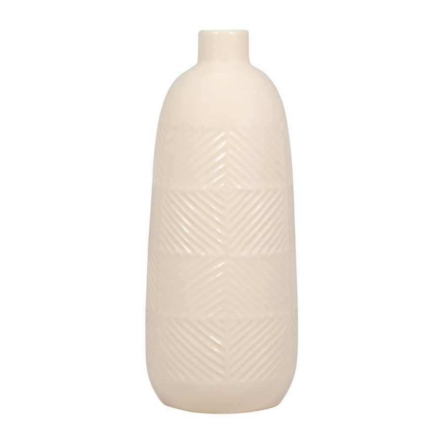 Sagebrook 16" Ceramic Textured Lines Vase - Cotton