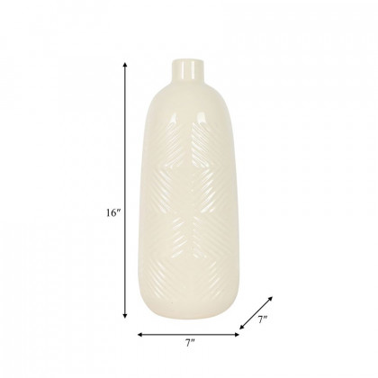 Sagebrook 16" Ceramic Textured Lines Vase - Cotton