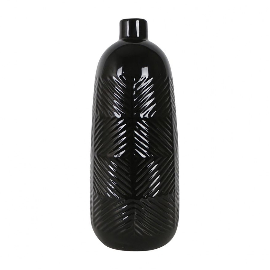 Sagebrook 16" Ceramic Textured Lines Vase - Black