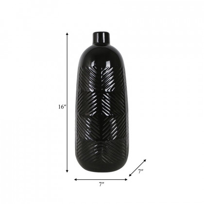 Sagebrook 16" Ceramic Textured Lines Vase - Black