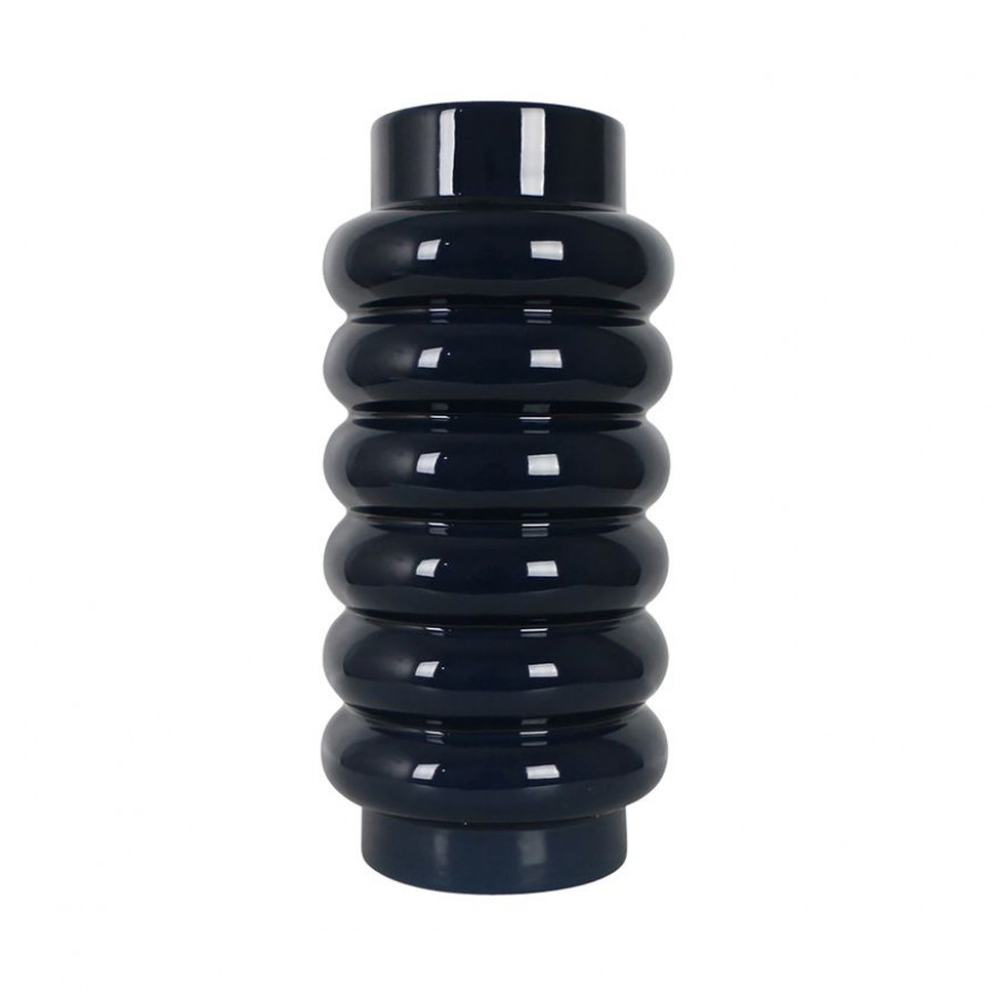 Sagebrook 12" Ceramic Ribbed Vase - Navy