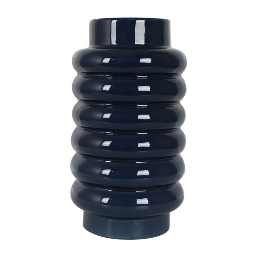 Sagebrook 16" Ceramic Ribbed Vase - Navy