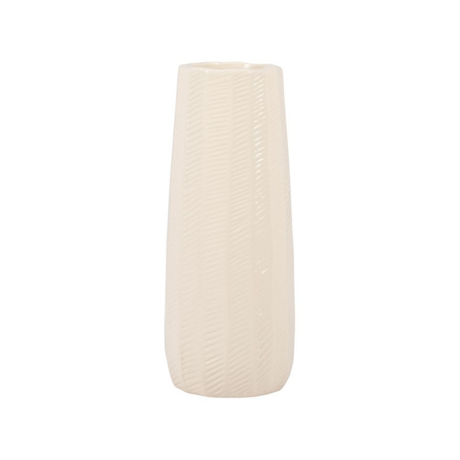 Sagebrook 12" Ceramic Etched Lines Cylinder Vase - Cotton