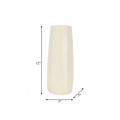 Sagebrook 12" Ceramic Etched Lines Cylinder Vase - Cotton