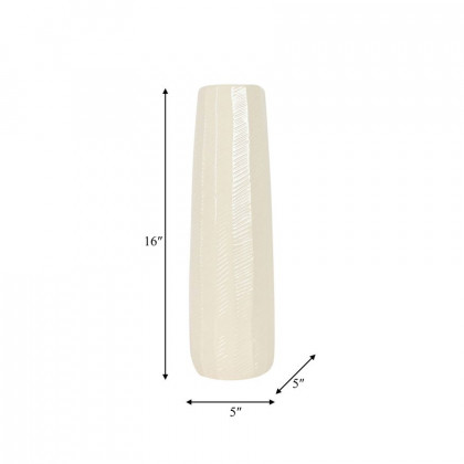 Sagebrook 16" Ceramic Etched Lines Cylinder Vase - Cotton