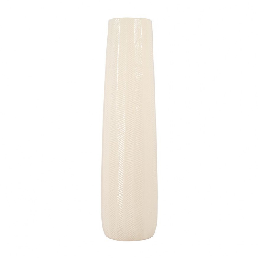 Sagebrook 24" Ceramic Etched Lines Cylinder Vase - Cotton