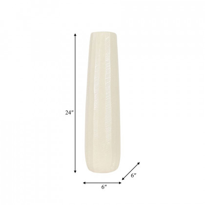 Sagebrook 24" Ceramic Etched Lines Cylinder Vase - Cotton