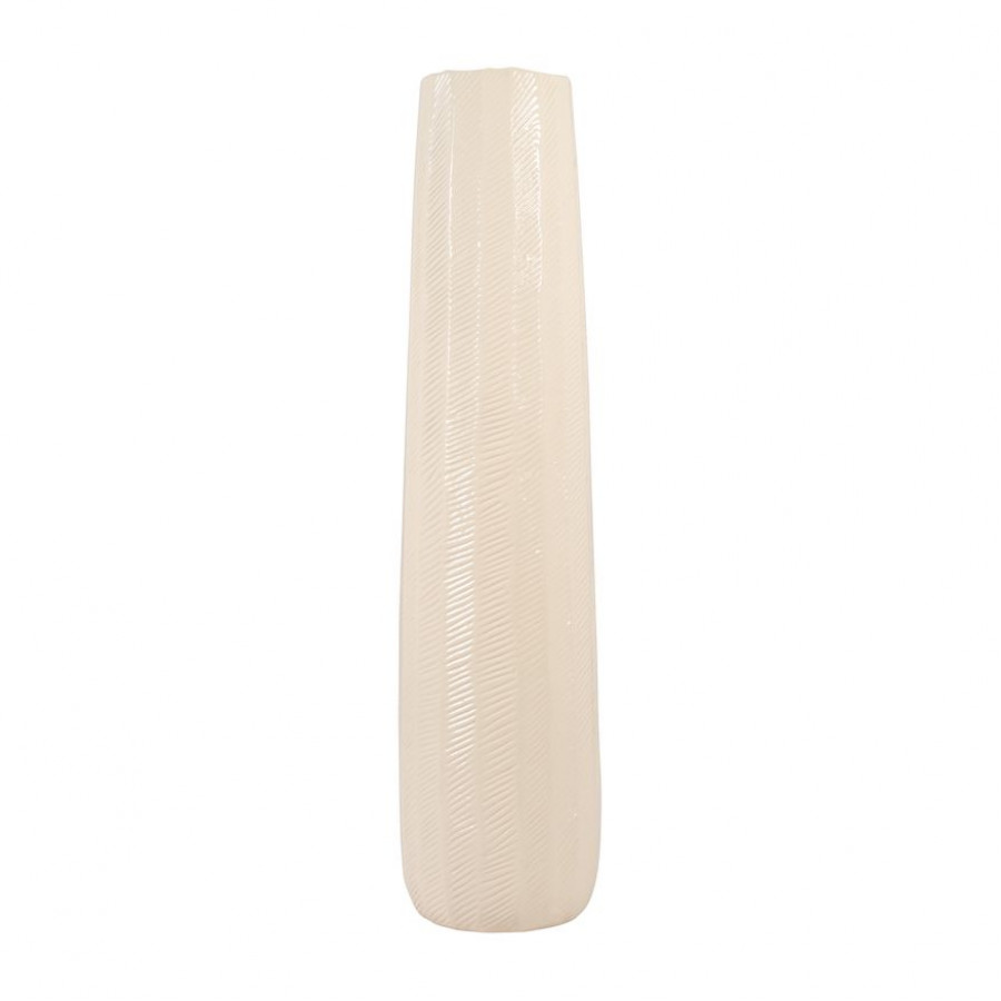 Sagebrook 28" Ceramic Etched Lines Cylinder Vase - Cotton