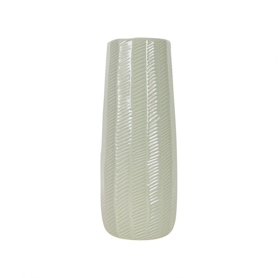 Sagebrook 12" Ceramic Etched Lines Cylinder Vase - Cucumber
