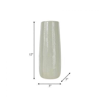 Sagebrook 12" Ceramic Etched Lines Cylinder Vase - Cucumber