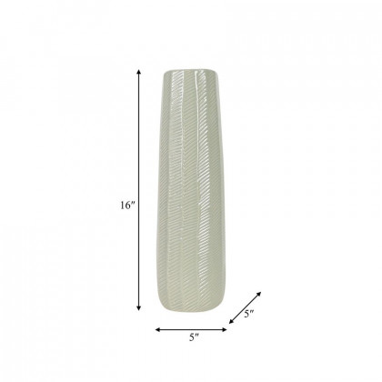 Sagebrook 16" Ceramic Etched Lines Cylinder Vase - Cucumber