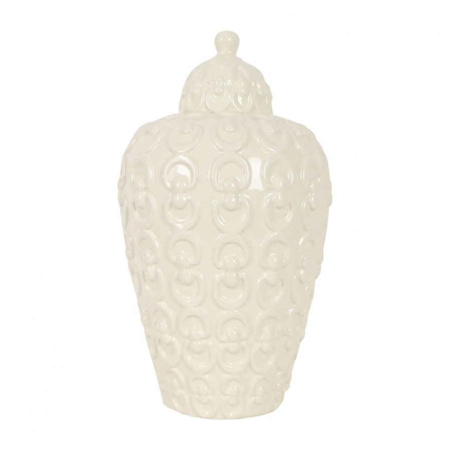 Sagebrook 12" Ceramic Chain Texture Jar - Cotton