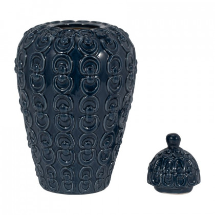 Sagebrook 12" Ceramic Chain Texture Jar - Navy