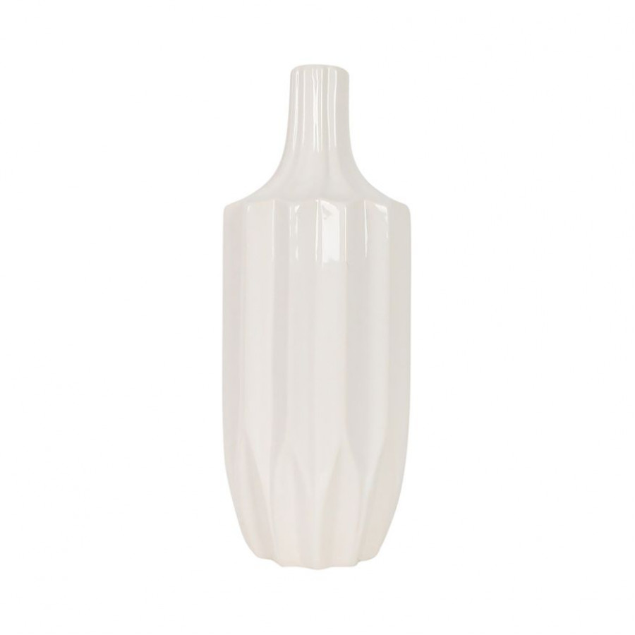 Sagebrook 13" Ceramic Fluted Vase - White