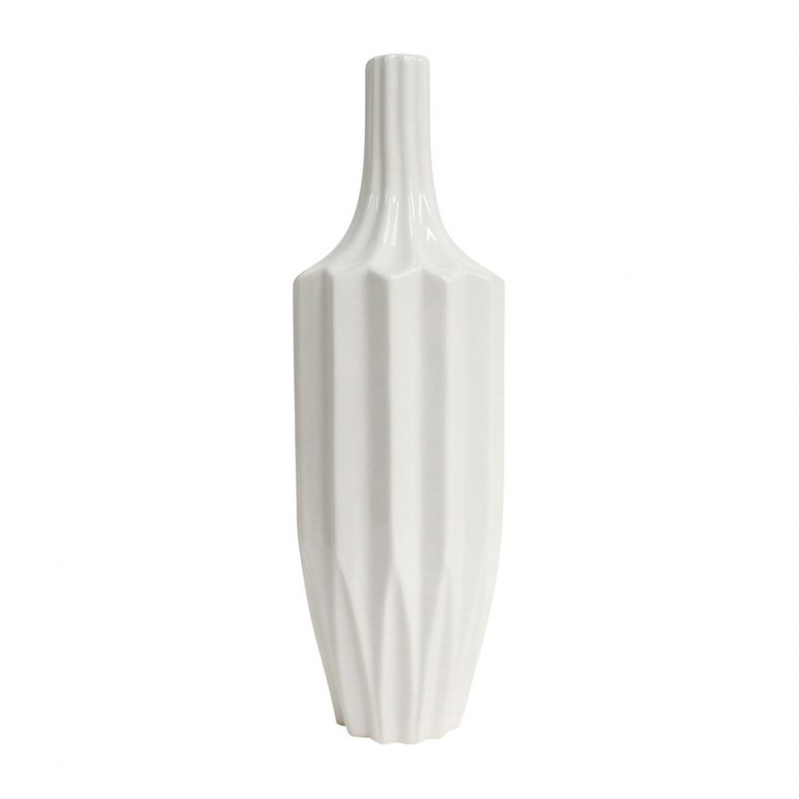 Sagebrook 16" Ceramic Fluted Vase - White