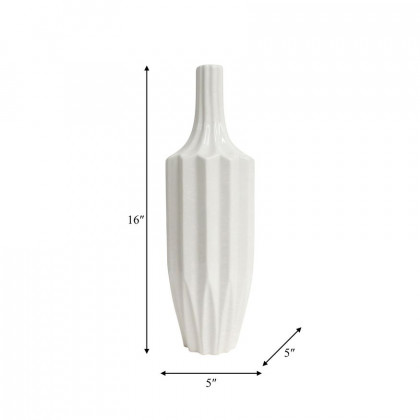 Sagebrook 16" Ceramic Fluted Vase - White