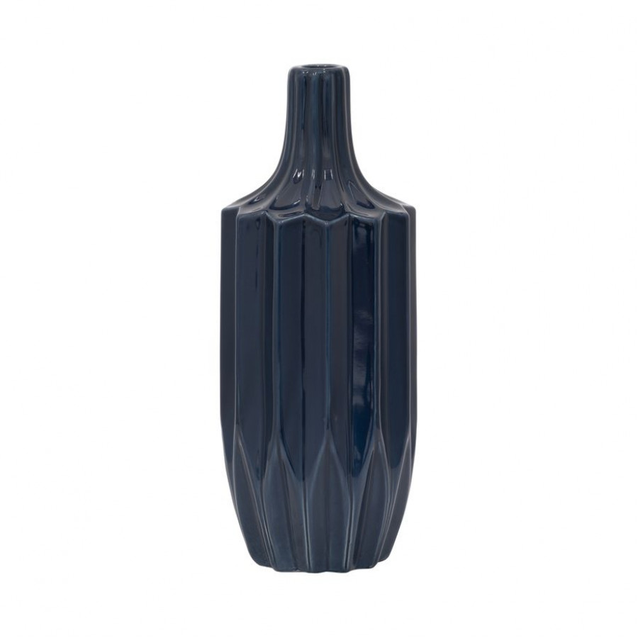 Sagebrook 13" Ceramic Fluted Vase - Navy