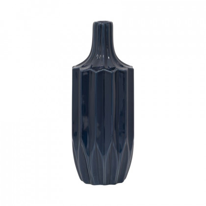 Sagebrook 13" Ceramic Fluted Vase - Navy