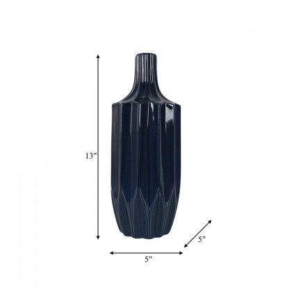 Sagebrook 13" Ceramic Fluted Vase - Navy