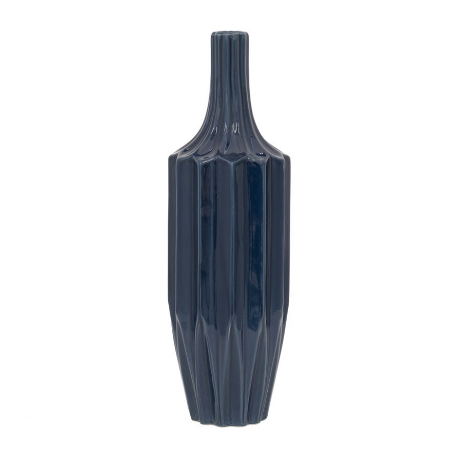 Sagebrook 16" Ceramic Fluted Vase - Navy