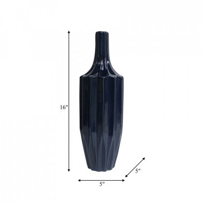 Sagebrook 16" Ceramic Fluted Vase - Navy