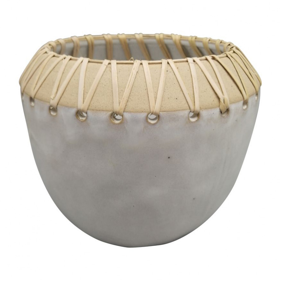 Sagebrook - 7" Ceramic Bowl With Top Weave in Ivory