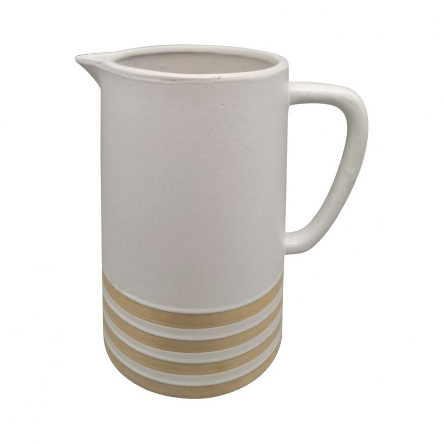 Sagebrook 8" Ceramic Pitcher With Lines - Ivory