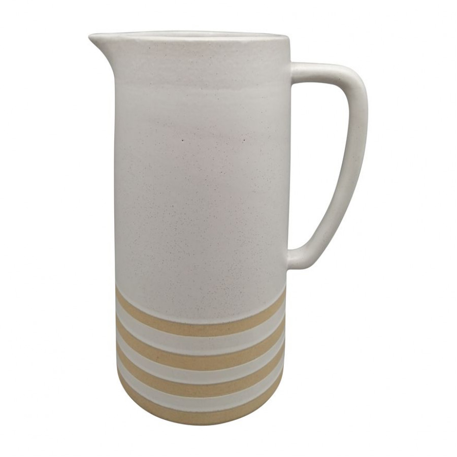 Sagebrook 10" Ceramic Pitcher With Lines - Ivory
