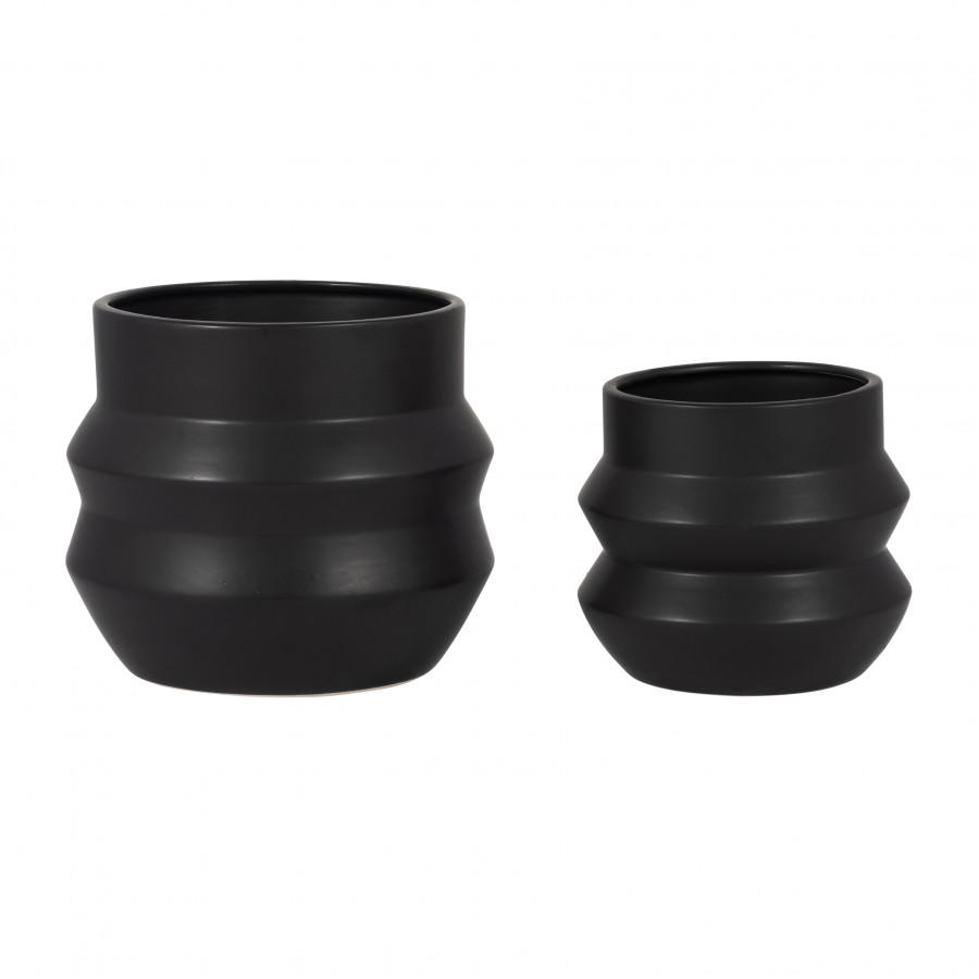 Sagebrook 6"/8" Ceramic Accordion Planter (Set Of 2) - Black
