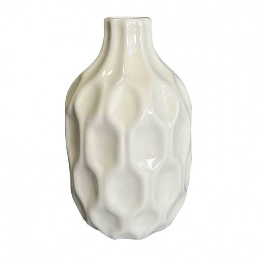 Sagebrook 8" Ceramic Honeycomb Dimpled Vase - Cotton