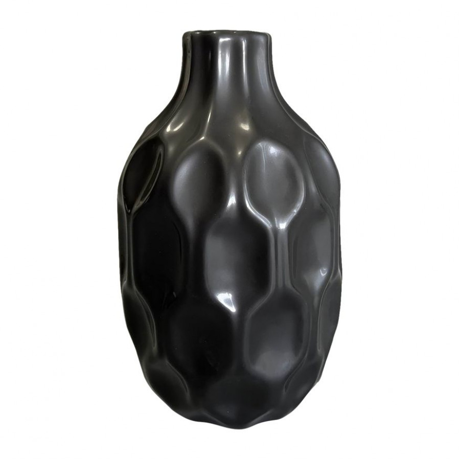 Sagebrook 8" Ceramic Honeycomb Dimpled Vase - Black