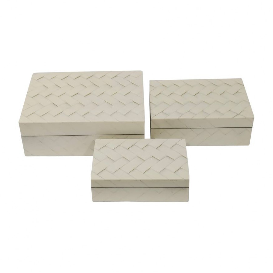 Sagebrook - 6"/7"/9" Chain Boxes (Set Of 3) in Ivory