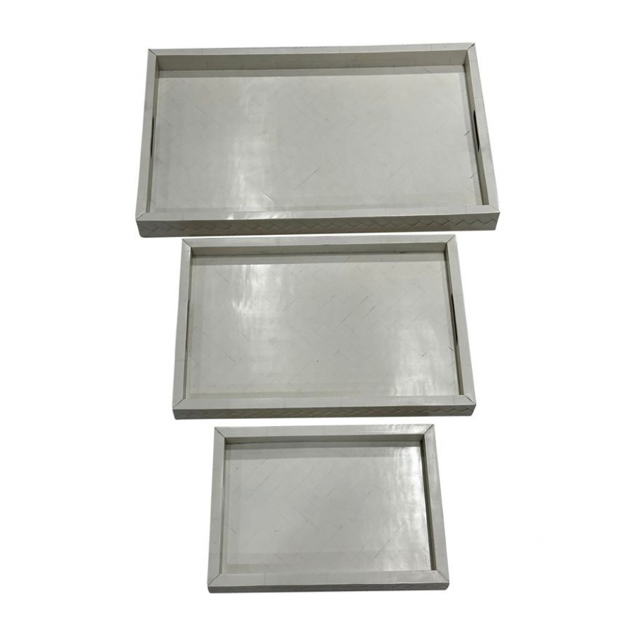 Sagebrook - 13"/18"/24" Resin Woven Trays (Set Of 3) in Ivory