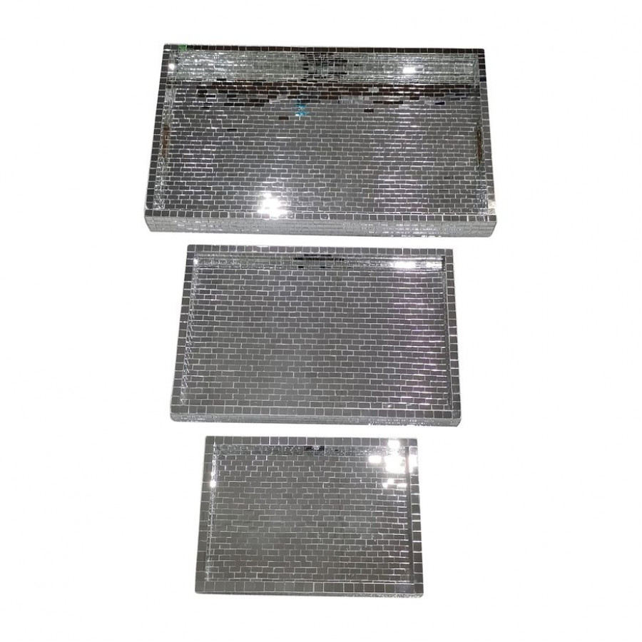 Sagebrook - 13"/18"/24" Mosaic Trays (Set Of 3) in Silver