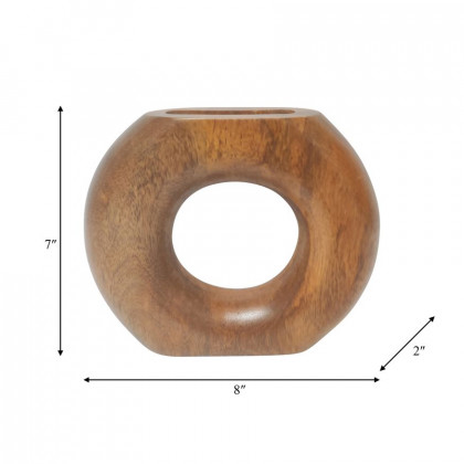 Sagebrook 8" Wood Donut Vase - Brown