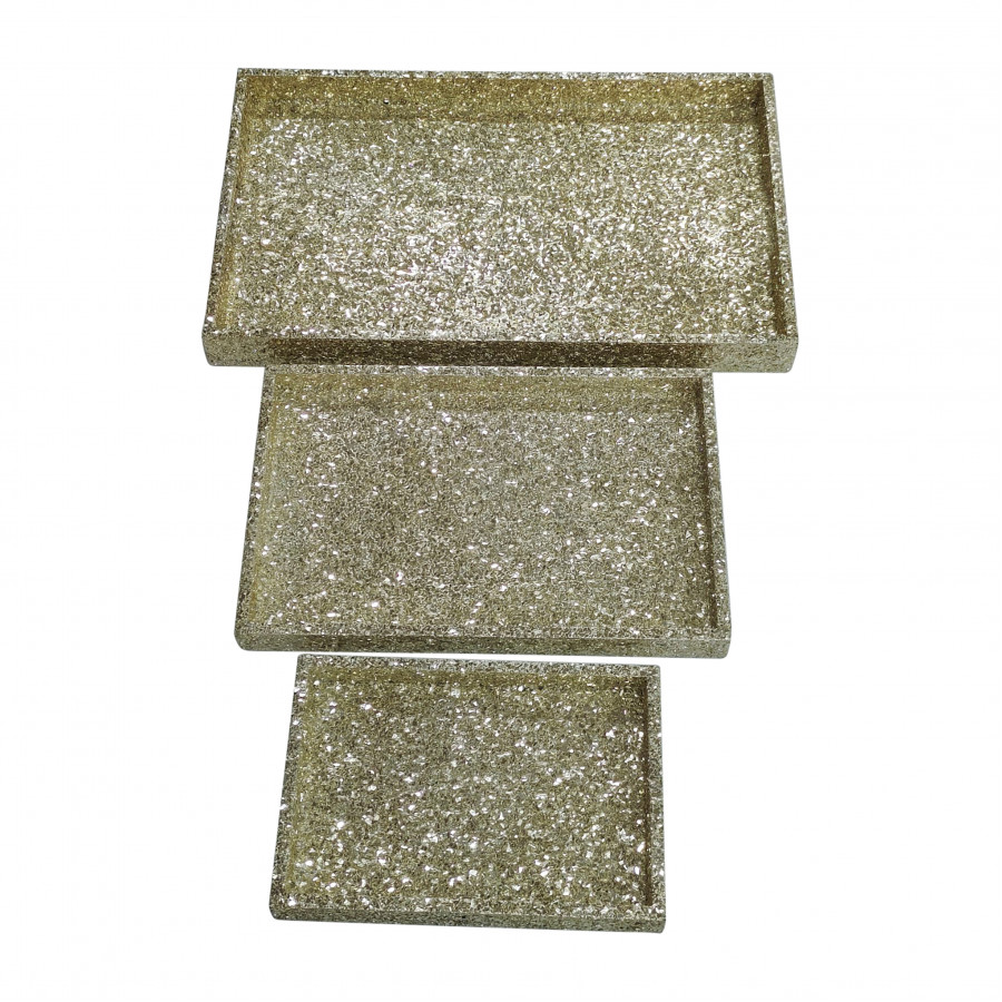Sagebrook - 13"/18"/24" Crackle Trays (Set Of 3) in Champagne