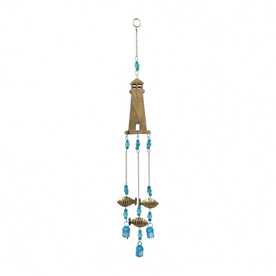 Sagebrook - 29" Wood Lighthouse With Fish And Bells in Multi